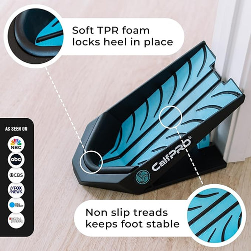 CalfPRO® deep calf stretcher is a portable and collapsible Calf stretcher that locks your heel in place to deeply stretch your calf. Helps fix plantar fasciitis and achilles tendonitis pain. Leveraged Calf Stretcher. CalfPRO is World's deepest Calf Stretching device, for heel pain.