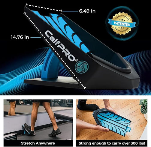 CalfPRO® deep calf stretcher is a portable and collapsible Calf stretcher that locks your heel in place to deeply stretch your calf. Helps fix plantar fasciitis and achilles tendonitis pain. Leveraged Calf Stretcher. CalfPRO is World's deepest Calf Stretching device, for heel pain.