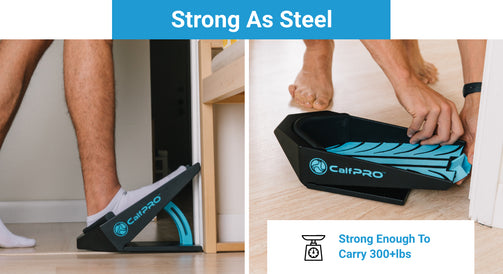 CalfPRO® calf stretcher is a portable and collapsible Calf stretcher that locks your heel in place to deeply stretch your calf. Helps fix plantar fasciitis and achilles tendonitis pain. Leveraged Calf Stretcher. CalfPRO is World's deepest Calf Stretch.