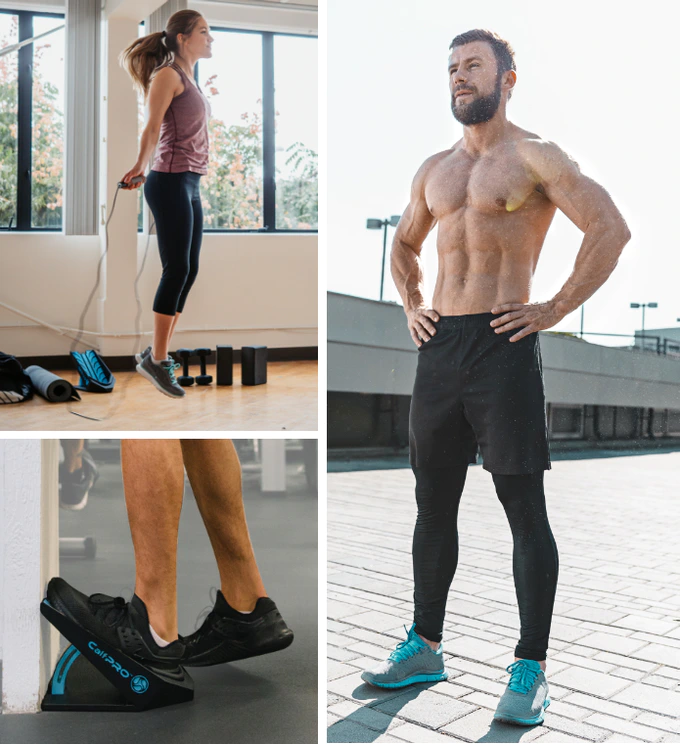 CalfPRO® calf stretcher is a portable and collapsible Calf stretcher that locks your heel in place to deeply stretch your calf. Helps fix plantar fasciitis and achilles tendonitis pain. Leveraged Calf Stretcher. CalfPRO is World's deepest Calf Stretch.