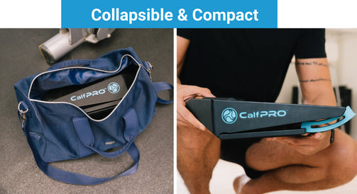 CalfPRO® calf stretcher is a portable and collapsible Calf stretcher that locks your heel in place to deeply stretch your calf. Helps fix plantar fasciitis and achilles tendonitis pain. Leveraged Calf Stretcher. CalfPRO is World's deepest Calf Stretch.