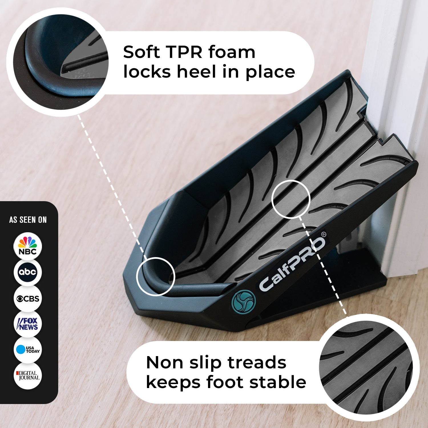 Best CalfPRO® deep calf stretcher is a portable and collapsible bestCalf stretcher that locks your heel in place to deeply stretch your calf. Helps fix plantar fasciitis and achilles tendonitis pain. Leveraged Calf Stretcher. CalfPRO is World's deepest Calf Stretching device, for heel pain relief. Plantar fasciitis, Heel pain, calf stretcher. Plantar fasciitis, Heel pain, calf stretcher. Plantar fasciitis, Heel pain, calf stretcher. Plantar fasciitis, Heel pain, calf stretcher. Plantar fasciitis, Heel pain.