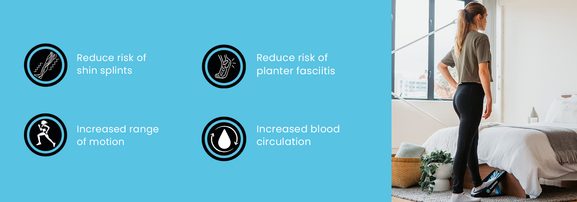 CalfPRO® calf stretcher is a portable and collapsible Calf stretcher that locks your heel in place to deeply stretch your Calf. Plantar fasciitis stretcher. Shin Splints Stretcher. Foot and Ankle mobility stretcher. Helps relieve plantar fasciitis and achilles tendonitis and heel pain. Leveraged Calf Stretcher. CalfPRO is World's deepest Calf Stretch.
