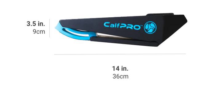 CalfPRO. Calf stretcher. This portable and collapsible Calf stretcher that locks your heel in place to deeply stretch your calf. Helps fix plantar fasciitis and achilles tendonitis pain. Leveraged Calf Stretcher. CalfPRO is World's deepest Calf Stretch.